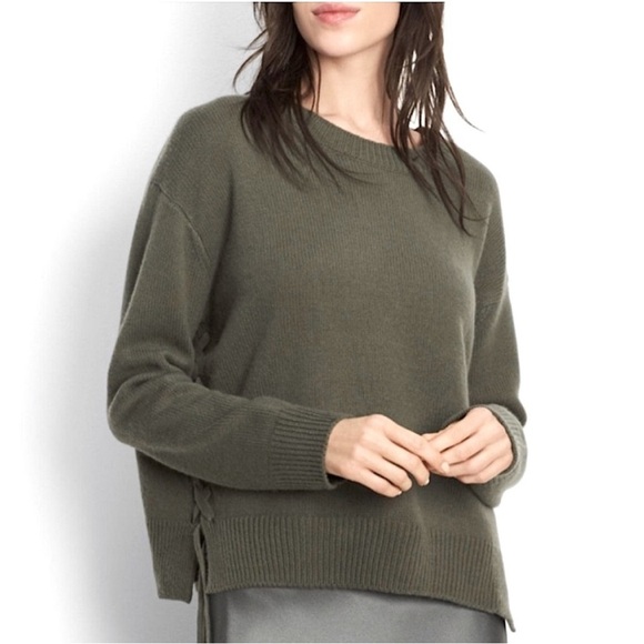 VINCE - 100 % Cashmere Lace-up Pullover Sweater in Olive Green (Size XS) - Picture 2 of 14